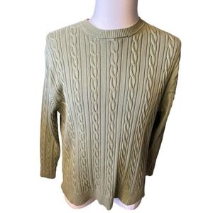 Roundtree & Yorke Men's Sage Green Sweater Size Large Cable Knit 100% Cotton